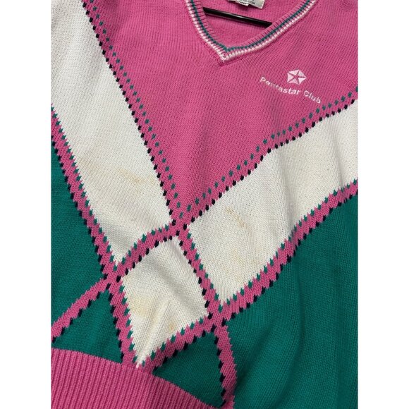 Vintage Lady LaMode Active Sportswear Pink Green White V Neck Sweater SZ Large - Picture 5 of 10